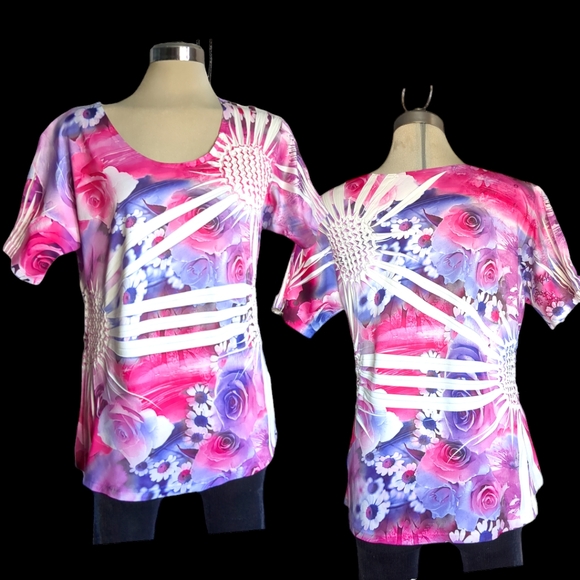 REVES COLLECTION Beautiful Floral Print Pink Purple and White Colors Size L - Picture 13 of 16